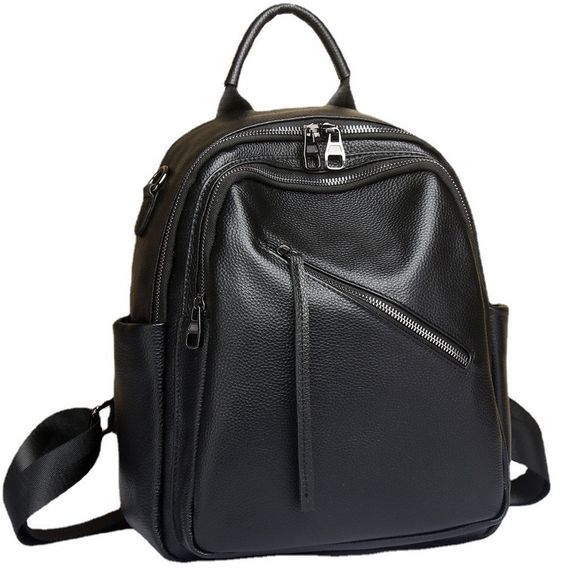 Стильний жіночий шкіряний рюкзак чорний міський 51124 | Зображення 2