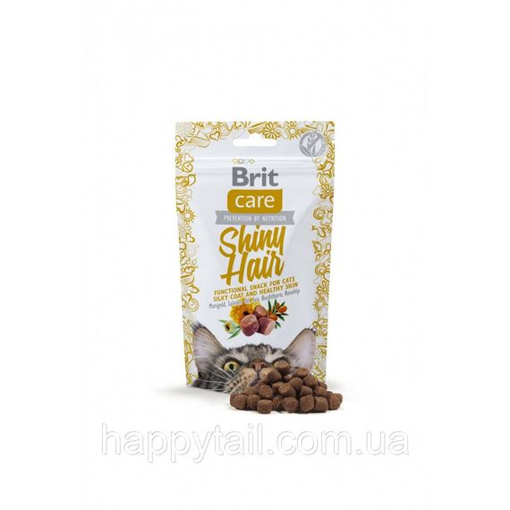 Лакомство Brit Care Functional Snack Shiny Hair д/коть для здоровья я кожи и шерсти с лососем 50 г | Зображення 1