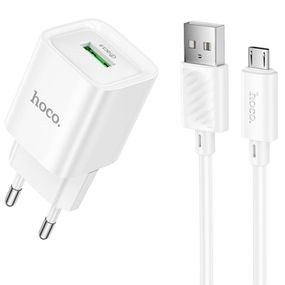 МЗП Hoco C145A Charm QC3.0 18W (1USB-A) + кабель USB to MicroUSB White