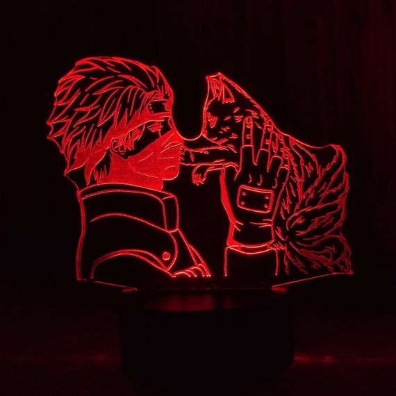 Акриловый светильник-ночник Какаши и Курама красный tty-n000494