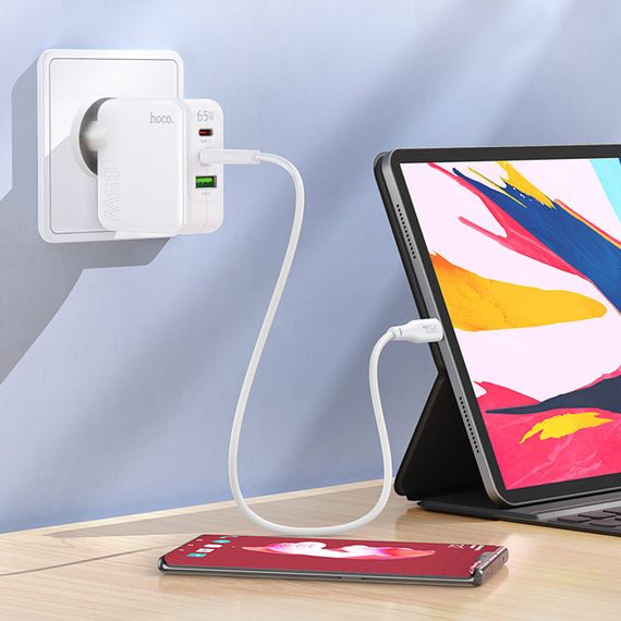 МЗП Hoco C115A Header PD65W+QC3.0 (1USB-A/2C) White | Зображення 6