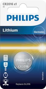 Philips Батарейка літієва CR 2016 блістер, 1 шт (CR2016/01B)