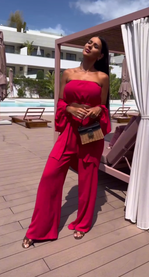 Женский летний костюм тройка брюки палаццо + рубашка + топ-бандо LY25030 цвет красный, размер 46/48 | Зображення 2