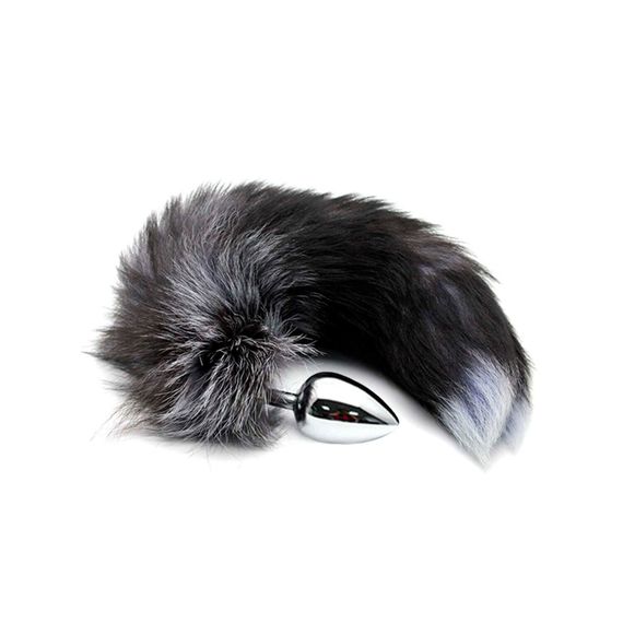 Металева анальна пробка Лисячий хвіст Alive Black And White Fox Tail L, діаметр 3,9 см | Зображення 1