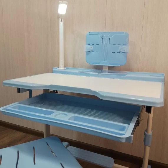 Дитяча парта зі стільцем регульована з лампою та підставкою для книг 26X-152 80×58 см синя | Зображення 5