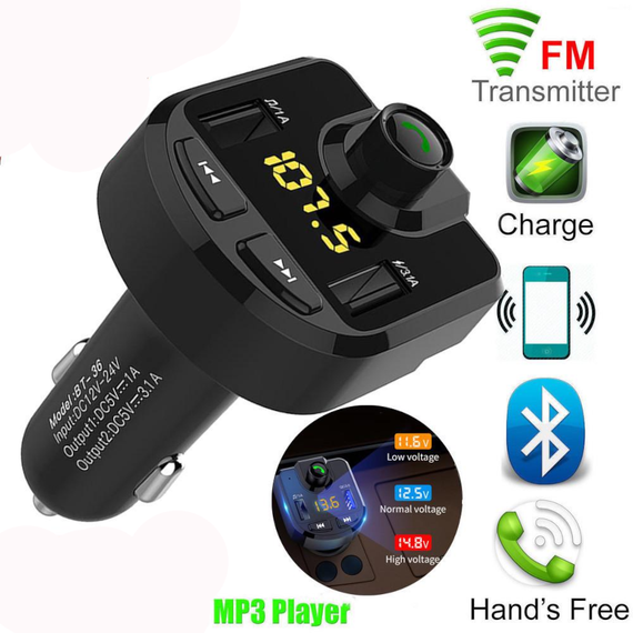 Автомобильный FM ФМ модулятор Terra ВТ36, Bluetooth, трансмиттер, вольтметр, USB зарядка 4.1 А | Зображення 1