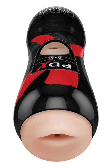 Мастурбатор-рот в черной колбе Pipedream PDX Elite с вибрацией, телесный sexstyle | Зображення 1