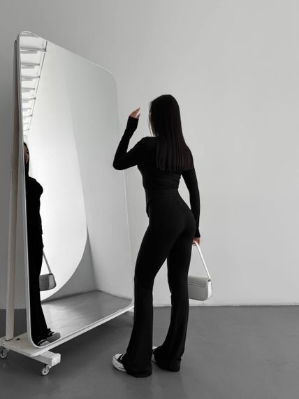 Жіночі штани-лосини клеш з високою посадкою колір чорний, розмір 44/46 SH227 | Зображення 3