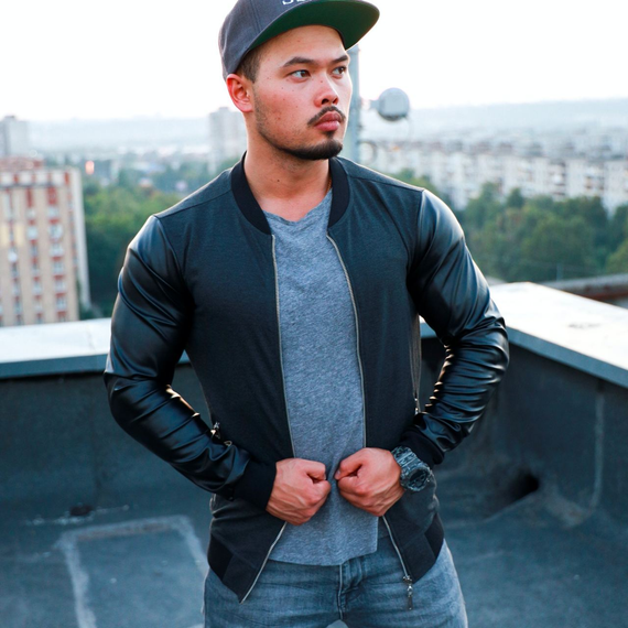 Бомбер Кож рукав антрацит S XL | Зображення 1