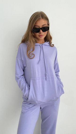 Женский спортивный костюм худи и джоггеры демисезонный двунитка BF536 размер 42/44, цвет сиреневый | Зображення 2