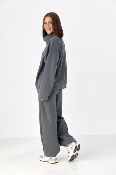 Спортивний теплий костюм з вільним світшотом і штанами - темно-сірий цвет, ONE SIZE (є розміри) | Зображення 1