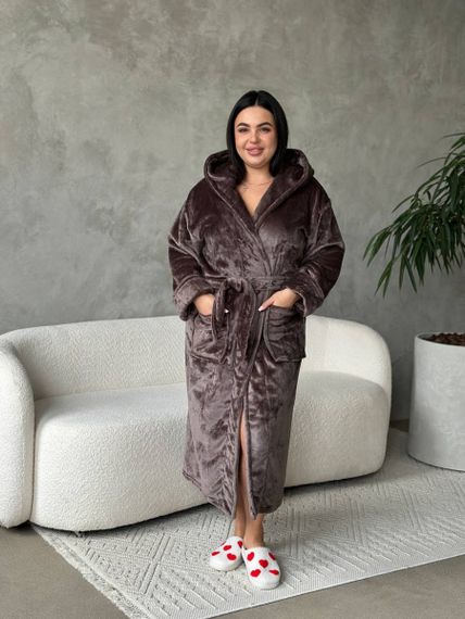 Теплий жіночий шоколадний халат PLUS SIZE