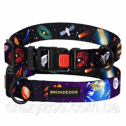 Ошейник для собак Bronzedog Urban Космос с пластиковой пряжкой черный 20 мм 51/1211Б/Т