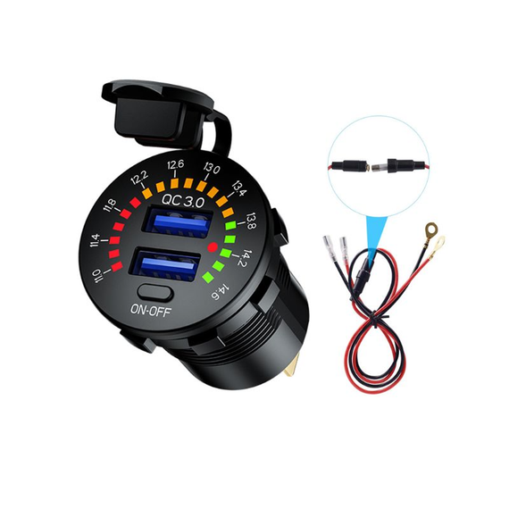 Автомобильное зарядное устройство 12V 24V QC 3.0 Dual USB 18W-36W с подсветкой и выключателем (sv0391) | Зображення 7