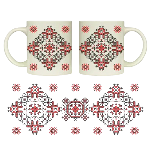 3719 Чашка 325мл Вишиванка мілкий хрестик  циліндр + подар. коробка  Kvarta (9шт/уп)