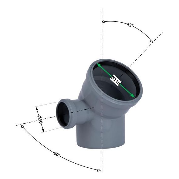 Колено 2 пл 110x100х45+ 50х90° (левое) TA Sewage | Зображення 1