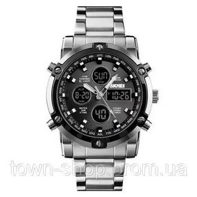 Часы наручные мужские SKMEI 1389SIBK SILVER-BLACK, модные мужские часы. Цвет: серебряный + черный