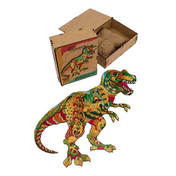 Фигурный деревянный пазл A3 "Тиранозавр Рекс" PuzA3-03114, 132 детали