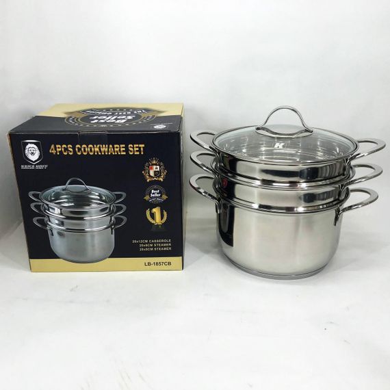 Кастрюля-пароварка LB-1857CB из нерж. стали со стеклянной крышкой, индукция, ZQ-762 3,7л., 4пр | Зображення 4