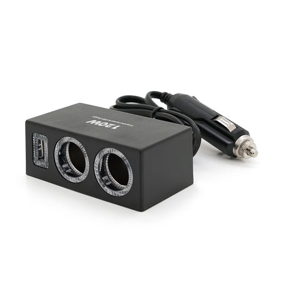АЗУ разветвитель Olesson 1522.12V-2x12V + USB, Black, Blister