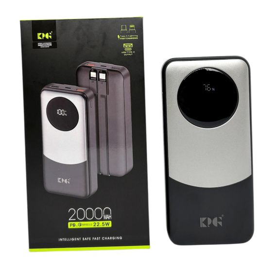 Power Bank 20000 mAh 22,5W QC потужний з кабелями KPG-202X зарядка зовнішній акумулятор павербанк швидка зарядка