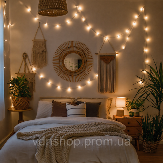 Новорічна гірлянда кімнатна нитка 10 м 120 LED кімнатна гірлянда білий провід Жовте світло W120LED10MWY | Зображення 3