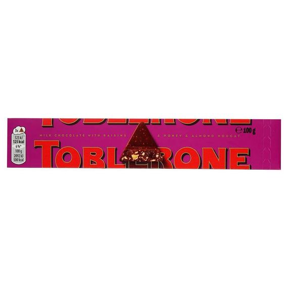 Шоколад швейцарский молочный Toblerone Frut & Nut (изюм, нуга из меда, орех-миндаль), 100 г