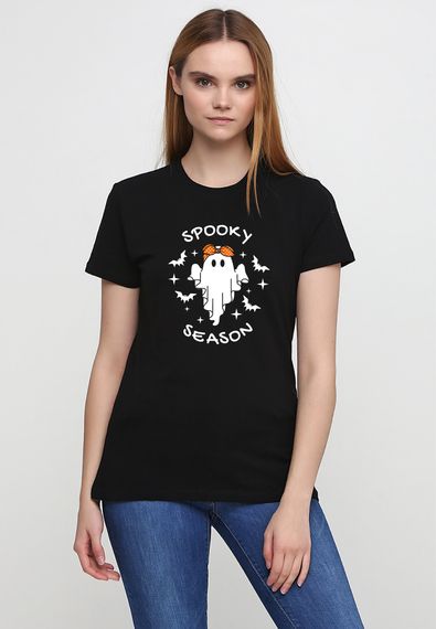 Футболка жіноча чорна з принтом "Spooky season", L