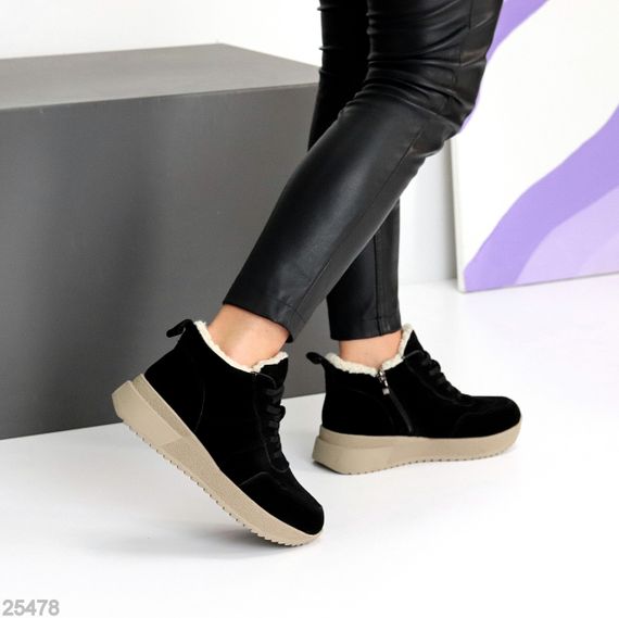 Спортивные черные замшевые зимние ботинки молния+шнуровка | Зображення 7