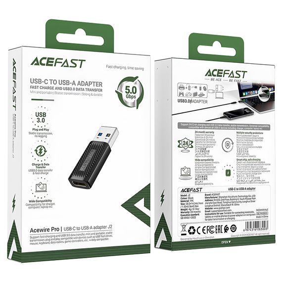 Перехідник Acefast J2 USB Male to Type-C Female USB3.0 Black | Зображення 4