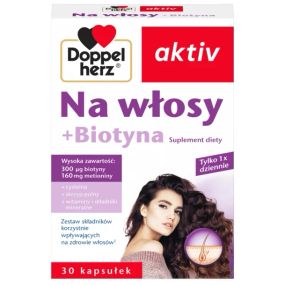 Doppelherz Na wlosy + Біотин, 30 шт - вітаміни для волосся, проти випадіння, з цинком, метіоніном, амінокислотами та вітамінами B