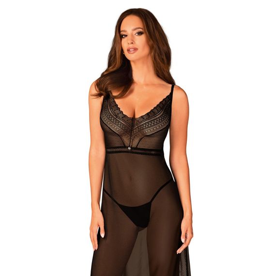 Пеньюар длинный Obsessive Estiqua с открытой спиной, черный, M/L sexstyle | Зображення 8