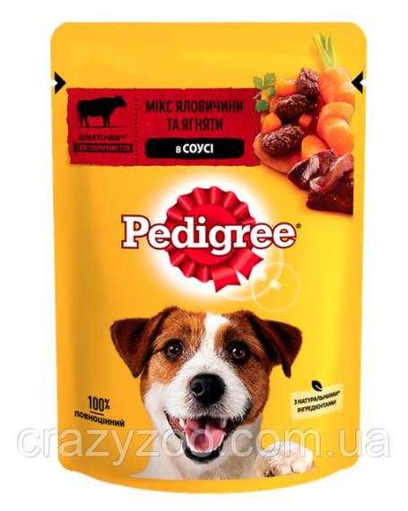 Вологий корм для собак Pedigree мікс з яловичиною та ягнятком у соусі 100 г 262531