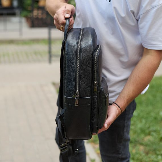 Чоловічий шкіряний рюкзак 41х31х16, універсальний міський наплічник для роботи та поїздок, офісна чоловіча сумка, чорний | Зображення 3