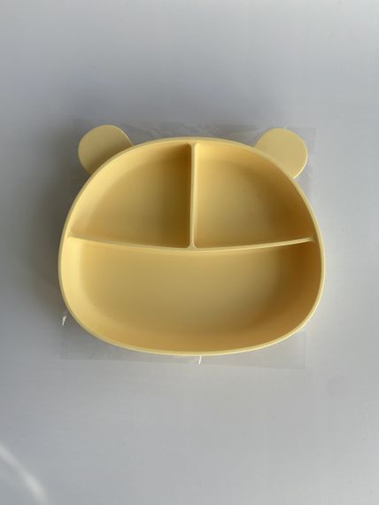 Силіконова секційна тарілка на присосці Ведмедик Жовтий