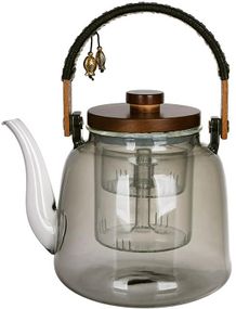 Чайник заварювальний скляний "Smokey Grey" 1200мл із дерев'яною кришкою