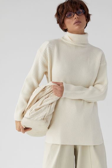 В'язана туніка в рубчик із високою горловиною - молочний цвет, ONE SIZE (є розміри)