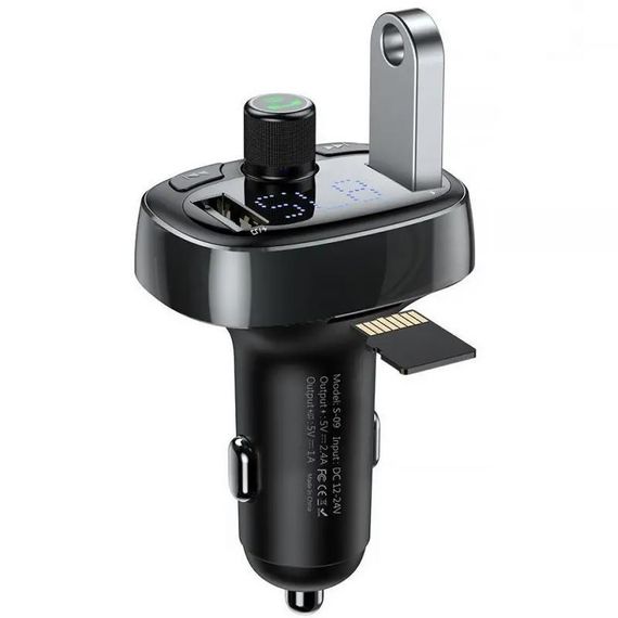 АЗП FM модулятор Baseus S-09 Overseas Edition 3.4A (2USB-A) (CCMT000301) Black