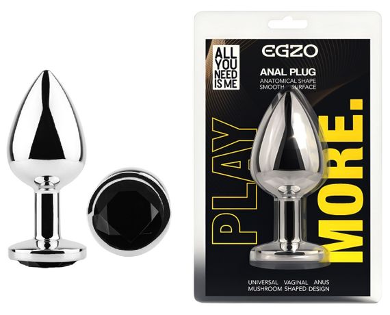 Анальная пробка с кристаллом EGZO - Silver Round Plug Black size S Sex Aura