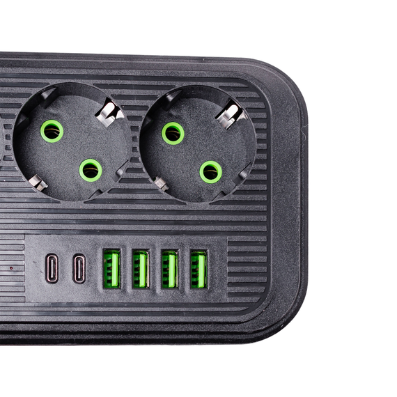 Мережевий фільтр кабель 3.8 м подовжувач F16 на 3 розетки з USB портами та кнопкою відключення Чорний HP-5-20 | Зображення 3