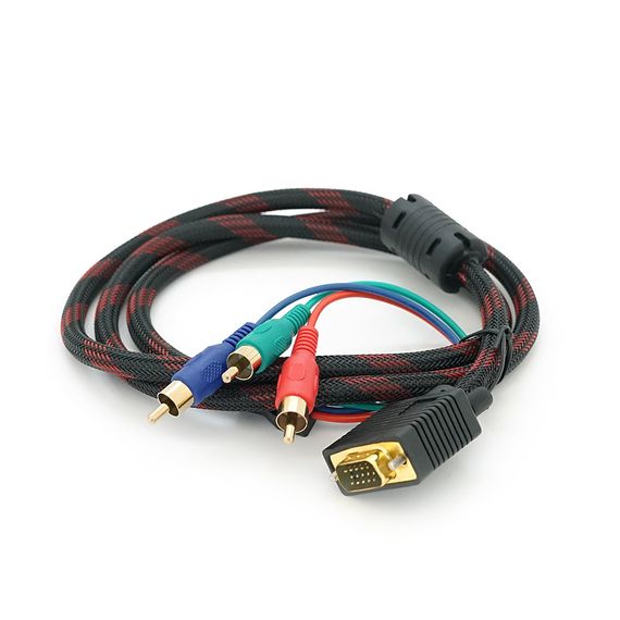 Кабель VGA (папа)-3RCA (папа) 1.5m, Black/Red, оплетка
