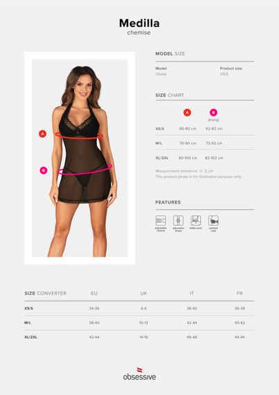 Пеньюар Obsessive Medilla chemise & thong XS/S | Зображення 4
