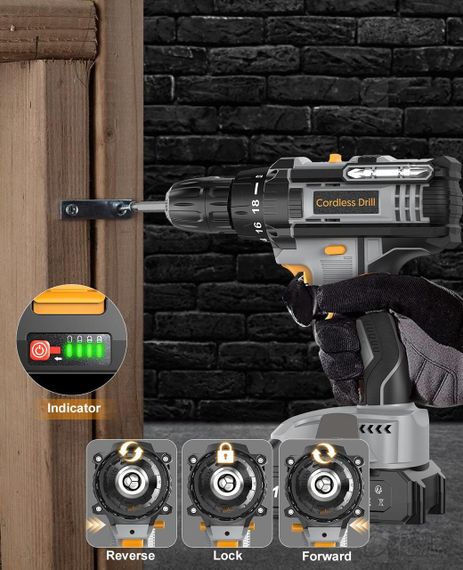 Акумуляторний дриль 21 В — електричний набір дрилів 42 Н·м із 2 батареями 2,0 А·год і швидкозатискним патроном | Зображення 2