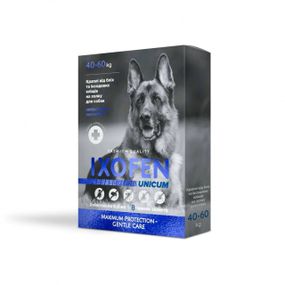 Капли от блох и клещей для собак весом 40-60 кг Unicum Ixofen, 2 пип