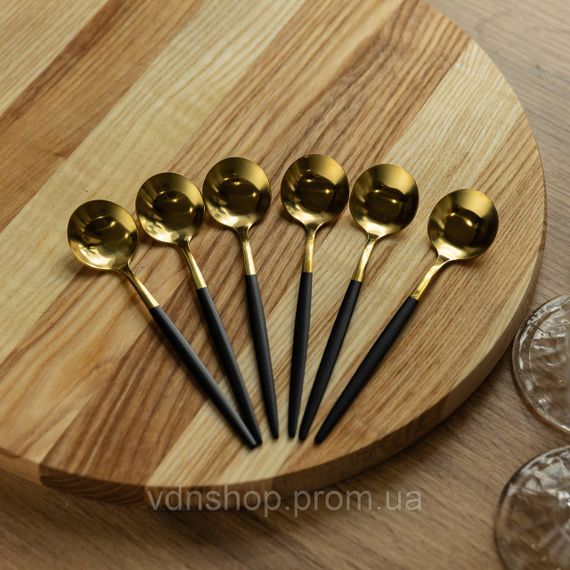 Набор чайных ложек 6 штук чайные ложки из нержавеющей стали 12.9 см Черный с золотом HP-20-5 | Зображення 3