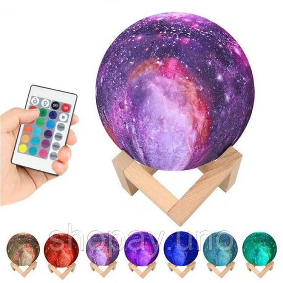 Настільний акумуляторний нічник світильник для дитячої Magic 3D COLOR Moon Light с пультом OF-24 | Зображення 6