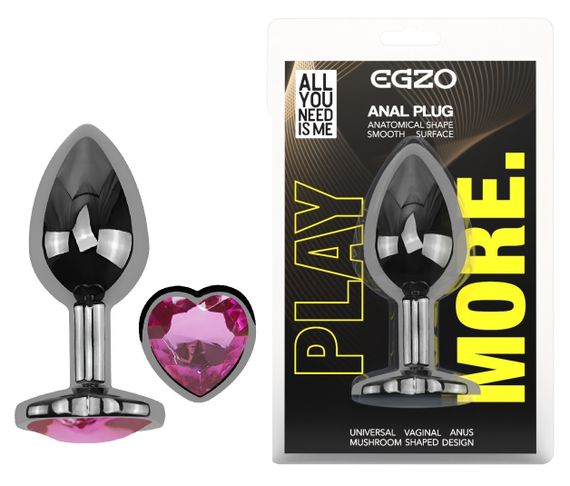 Анальная пробка с кристаллом EGZO - Dark Silver Heart Plug Rose size S sexstyle
