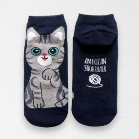 Милые корейский хлопковые носки с котами Harajuku дизайн короткие носки Американская короткошёрстная черный