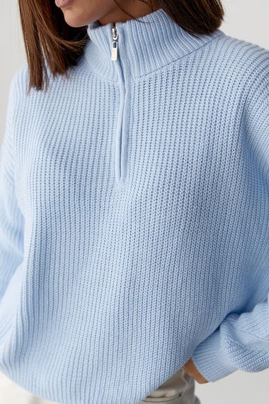 В'язаний светр із блискавкою на горловині - блакитний цвет, ONE SIZE (є розміри) | Зображення 3