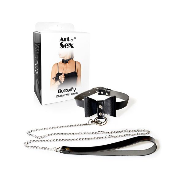 Чокер з повідцем Art of Sex - Butterfly чорний, екошкіра | Зображення 2
